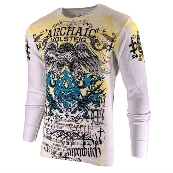 Archaic by Affliction Men's Thermal Shirt CYANIDE Eagle Biker White - Picture 5 of 9